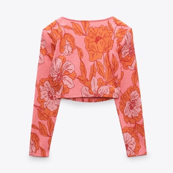 NWT Zara jacquard floral printed crop top blogger favorite - Picture 2 of 3